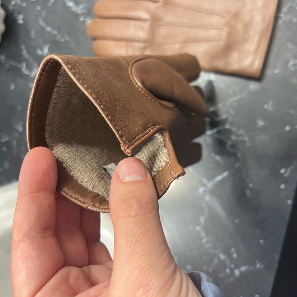 Men’s Dark Saddle Brown Coach Leather Gloves (Wool Inside) - Picture 6 of 6